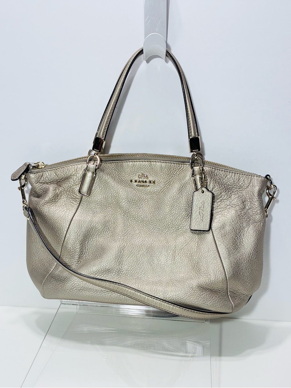 Coach Gold Pebbled Leather Convertible Satchel Crossbody Bag 13x9
